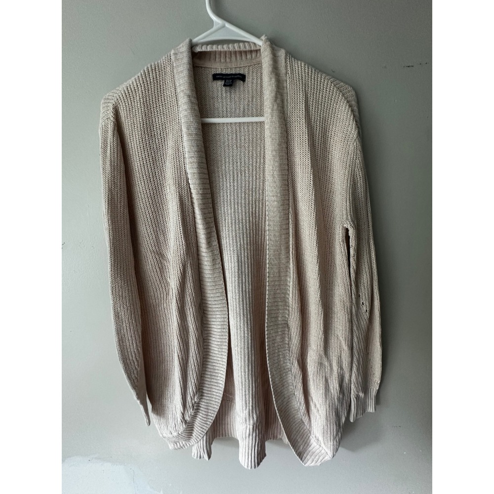 American Eagle Cream Beige Cotton Knit Open Front Cardigan Sweater XS Pockets